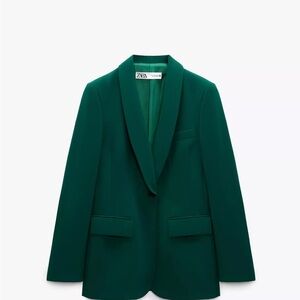Zara Green Blazer with Notched Lapels and Relaxed Fit